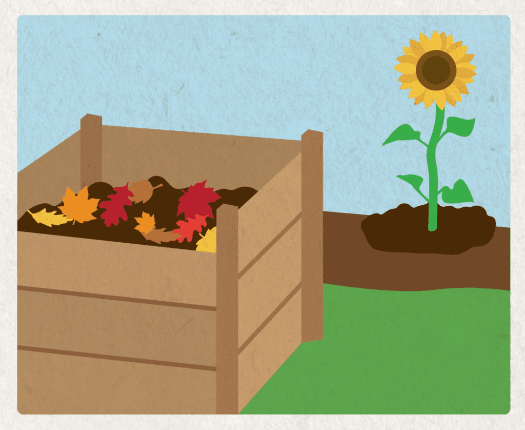 Illustration of leaves in compost bin