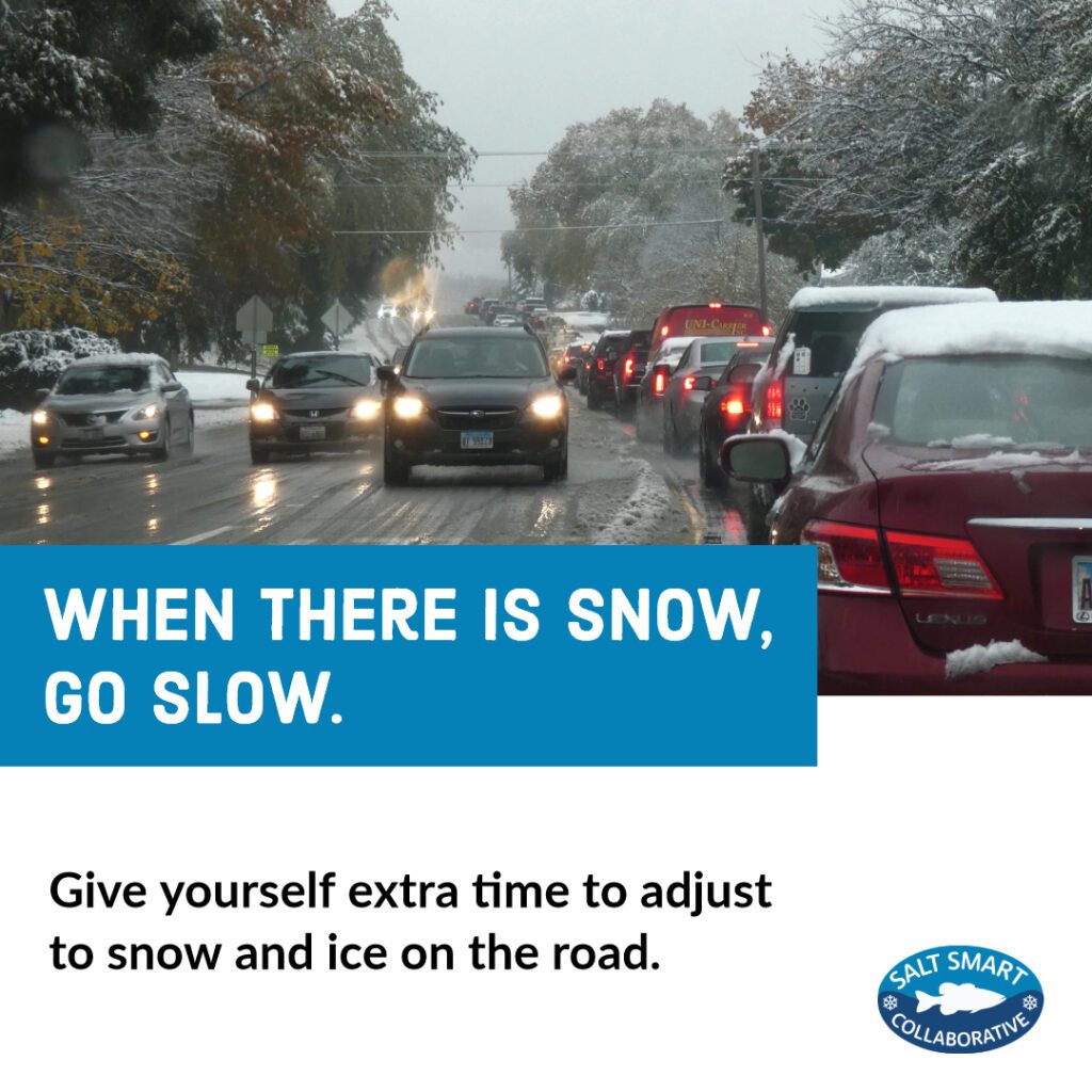Graphic with text saying when there is snow, go slow