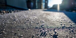 Salt scattered on sidewalk